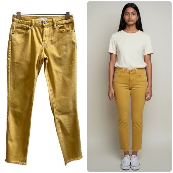 Loft Size 25 Yellow Weather Look Curvy Skinny Raw Hem Crop Jean 26 Inch Inseam - Picture 1 of 12